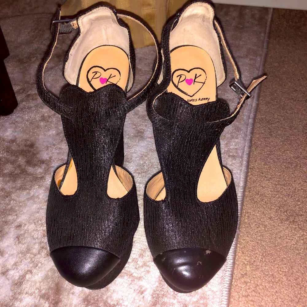 Penny Loves Kenny Black Wedges Size 8